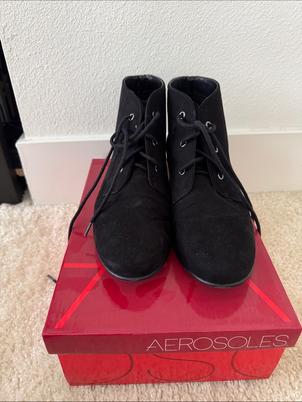 AEROSOLES Black Suede Lace-Up Ankle Booties